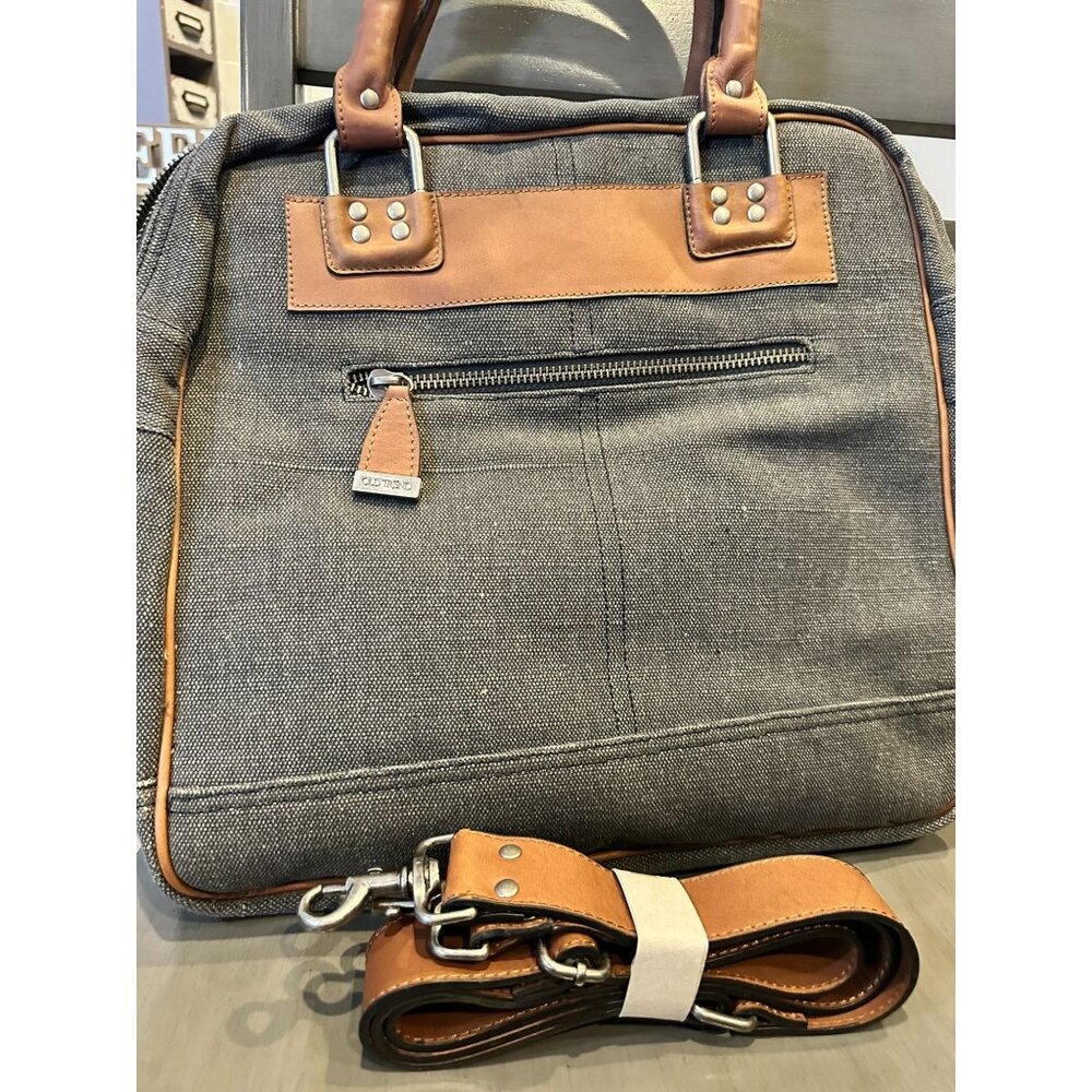 Old Trend Vintage Leather trim tote purse Cross Body Shoulder Strap Business Bag - Picture 4 of 12